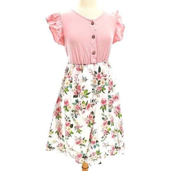 PatPat Adult Small Dress Pink Mosaic Flutter Sleeve Rose PInk Floral Mommy & Me - Picture 2 of 13